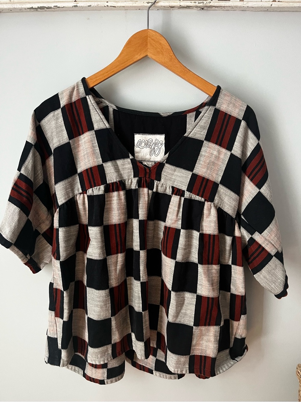 Ace & Jig Top in Black, Cream & Burgundy Print - Picture 3 of 3